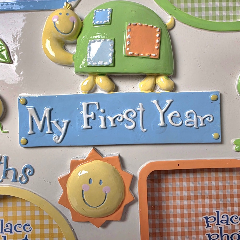 My First Year Baby Milestone Photo Frame 4 Openings Insects Turtle Frog Blue - Picture 4 of 8